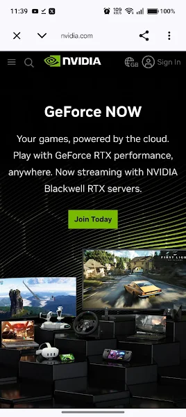 GeForce NOW cloud gaming screen